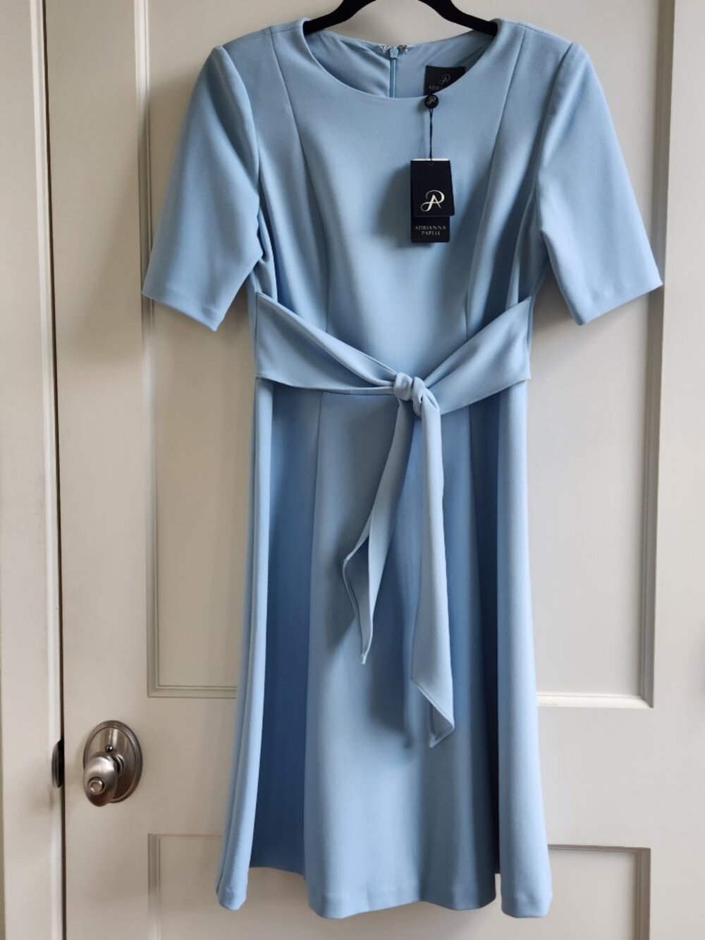 Adrianna Papell Blue Mist Fit & Flare Dress Tie Waist NWT Size 4 Wedding Guest
